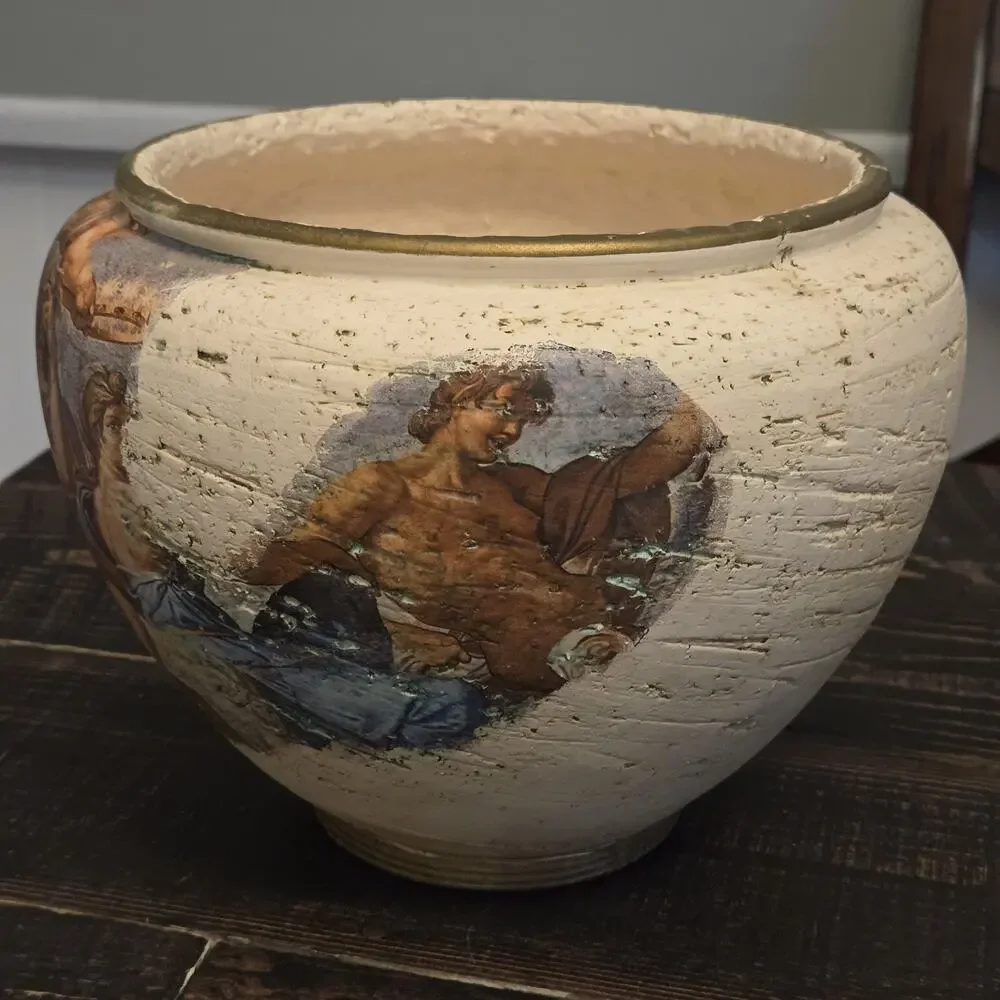 Vase Jardiniere Mythical Bacchus God Of Wine Ceramic Planter Vessel Mid Century
